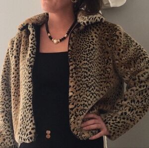 Vintage Painted Pony Faux Fur Animal Print Jacket Size Medium Cropped